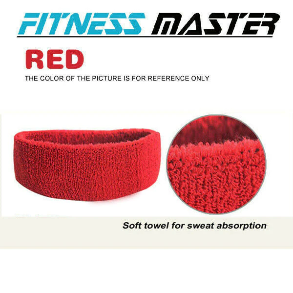 Wristbands Headband Sweatbands Sweat Bands Cotton Sport Tennis Badminton Yoga RED HEADBAND ONLY