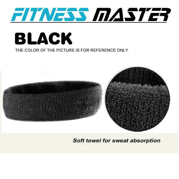 Wristbands Headband Sweatbands Sweat Bands Cotton Sport Tennis Badminton Yoga BLACK HEADBAND ONLY