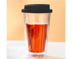 Reusable Clear Glass Coffee Mugs With Silicone Lid Thermal Insulation Double Wall Mug-Black