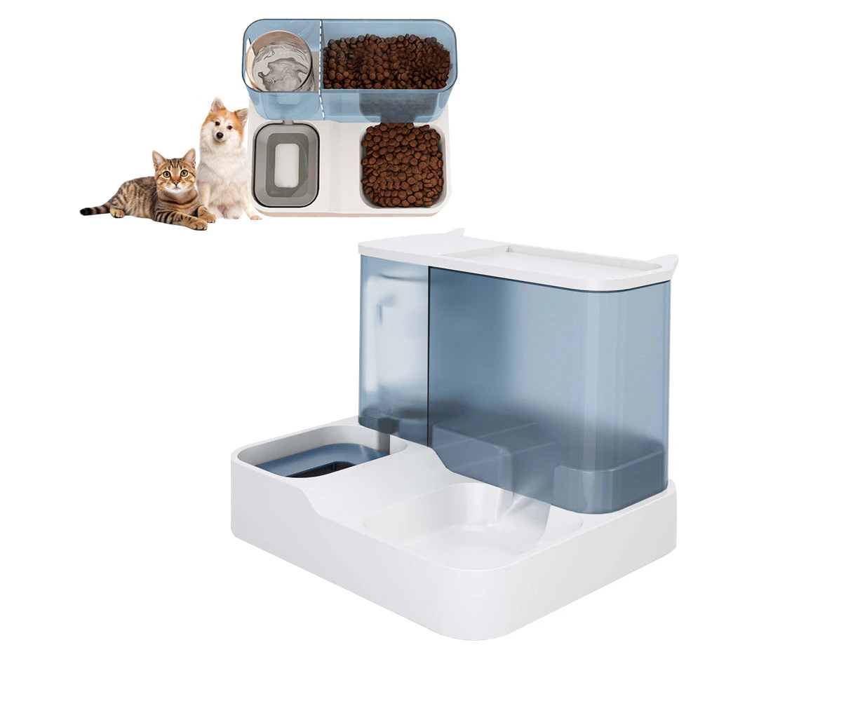 2 IN 1 Cats Automatic Feeder Food Water Dispenser Bowl Set Gravity Fed For Pets-Blue