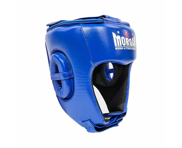 Morgan Boxing Leather Open Face Headgear - Blue