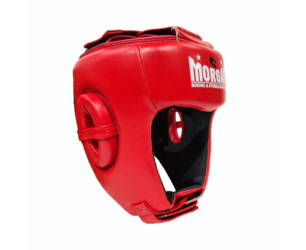 Morgan Boxing Leather Open Face Headgear - Red