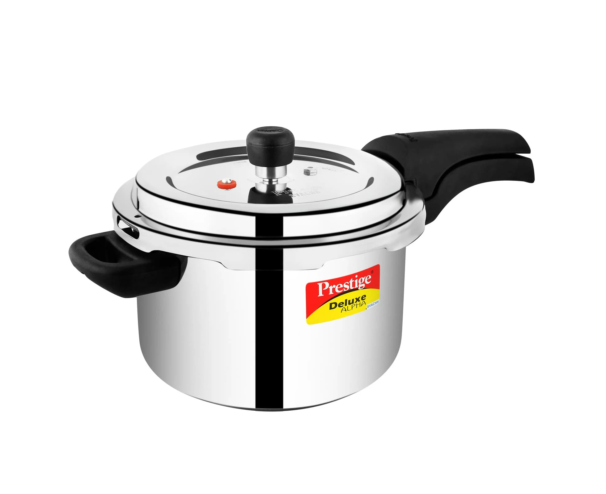 Prestige 4 Litres Svachh Deluxe Alpha Induction Base Outer Lid Stainless Steel Pressure Cooker | Deep lid controls spillage | Silver | Gasket-Release Sy...