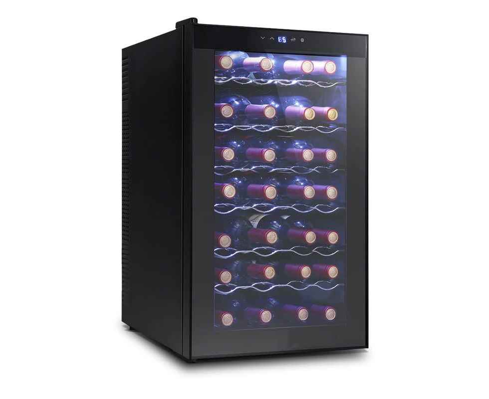 Black Wine Cooler 28 Glass Thermoelectric Bottles Door Beverage Cooler Fridge