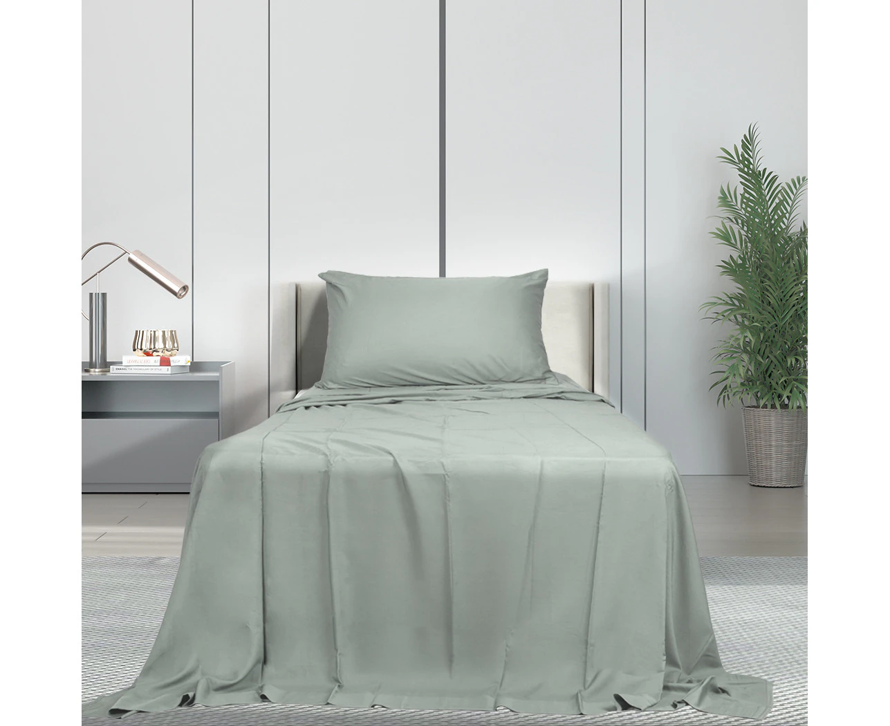 Dreamz Fitted Sheet Set Pillowcase Bamboo Single Grey Summer 3PCS