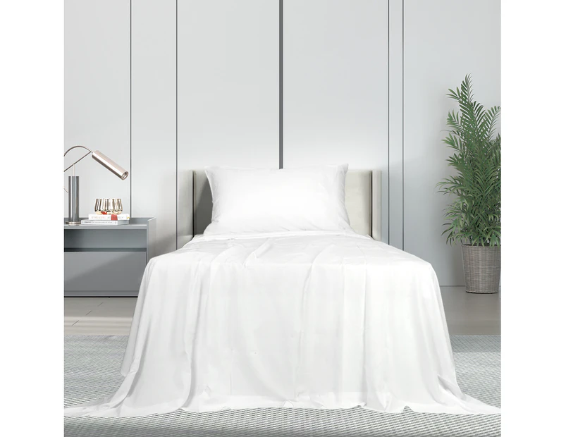 Dreamz Fitted Sheet Set Pillowcase Bamboo Single White Summer 3PCS