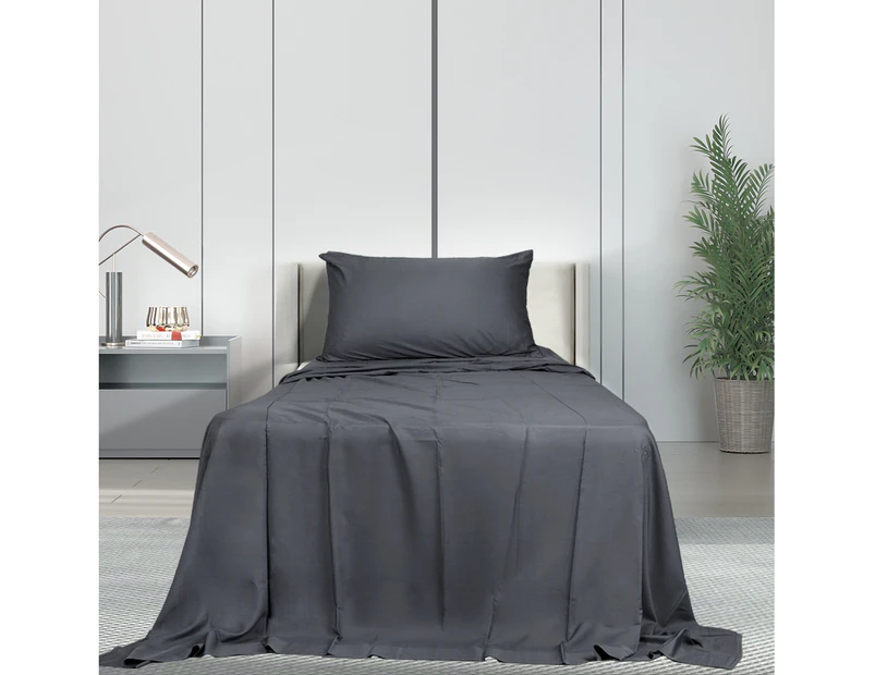 Dreamz Fitted Sheet Set Pillowcase Bamboo King Single Charcoal 3PCS