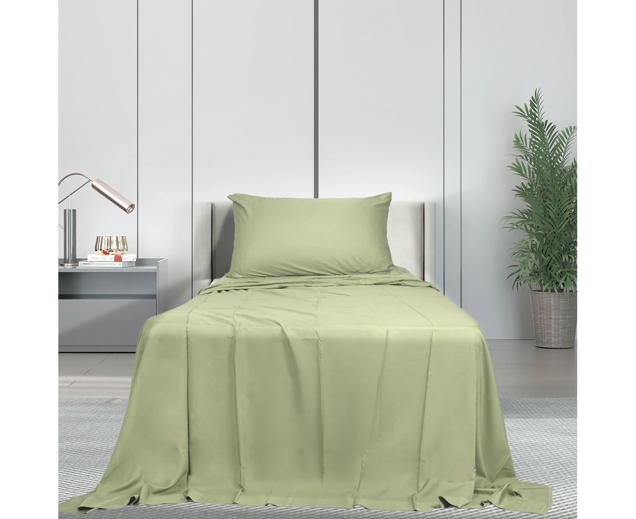 Dreamz Fitted Sheet Set Pillowcase Bamboo Single Sage Green 3PCS