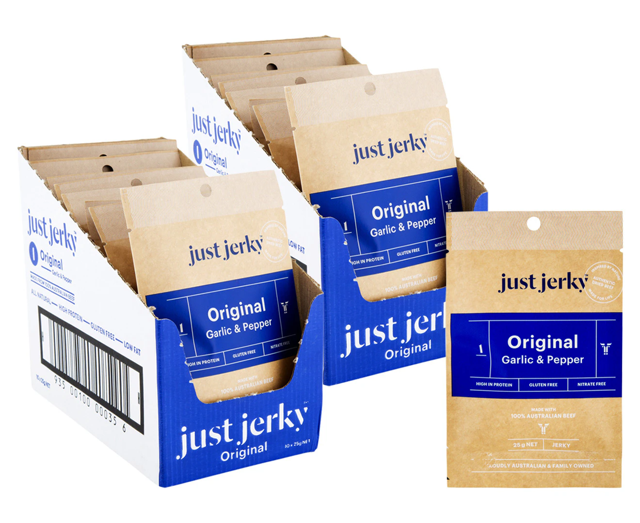 2 x 10pk Just Jerky Original Garlic & Pepper 25g