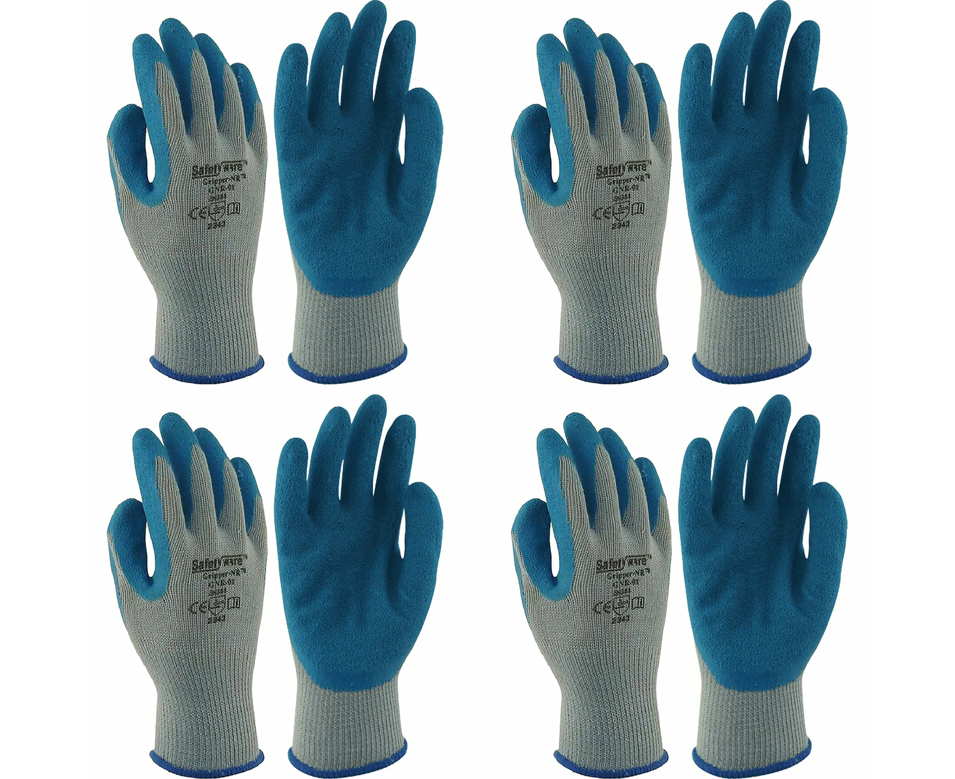 4 Pair Safetyware Gripper Cut Oil Resistant Proof Safety Work Gloves Rubber Palm Coated Bulk for Gardening Mechanic Construction General Purpose