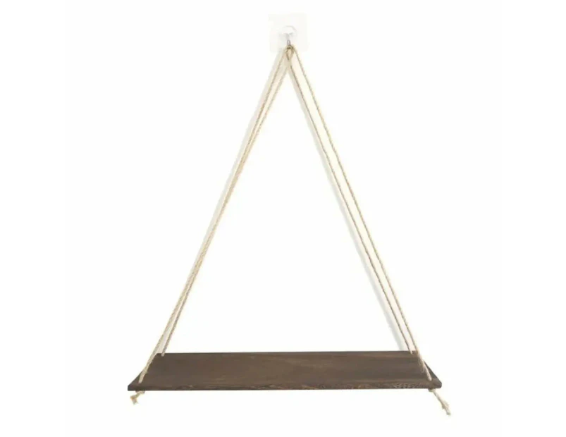 Rustic and Minimalist Hanging Wooden Corner Shelf - Brown