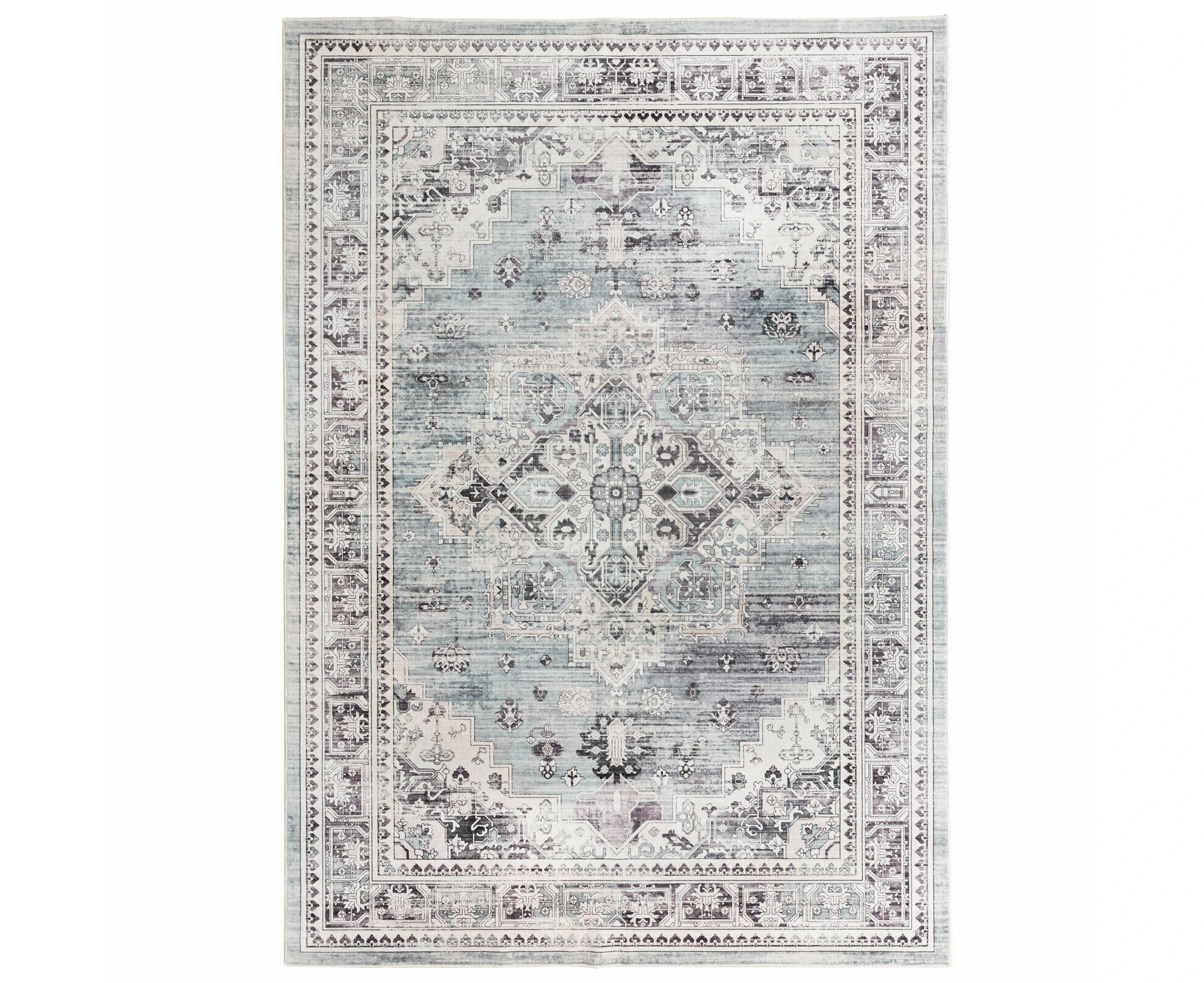 Extra Large Rug Aqua Blue Soft Neutral Persian Carpet Washable Plush Mat 240x340cm