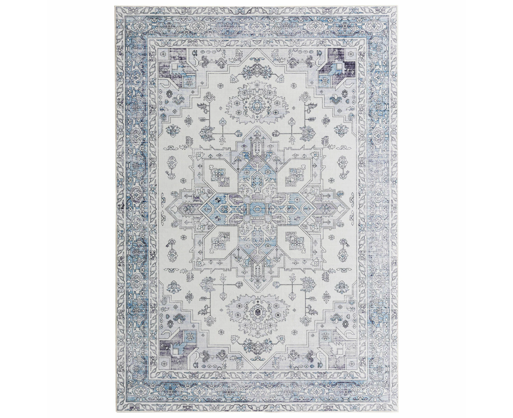 Large Rugs Blue Ivory Soft Beautiful Boho Carpet Washable Non Slip Mat 190x280cm