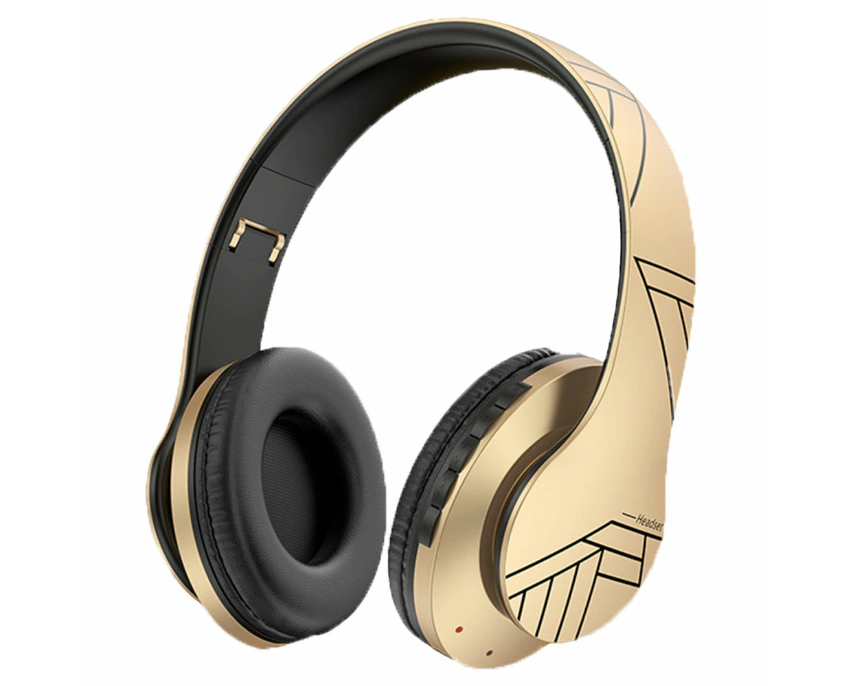 Bluetooth Over-Ear Headphones, Wireless Stereo Foldable, Built-in Microphone (Gold)