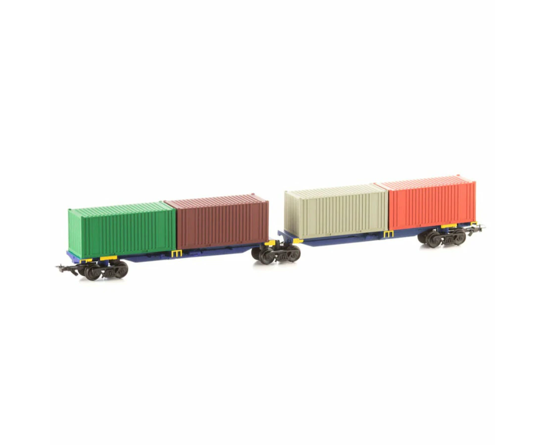 Frateschi HO Pacific National Twin Container Wagons Shared Centre Bogie Blue