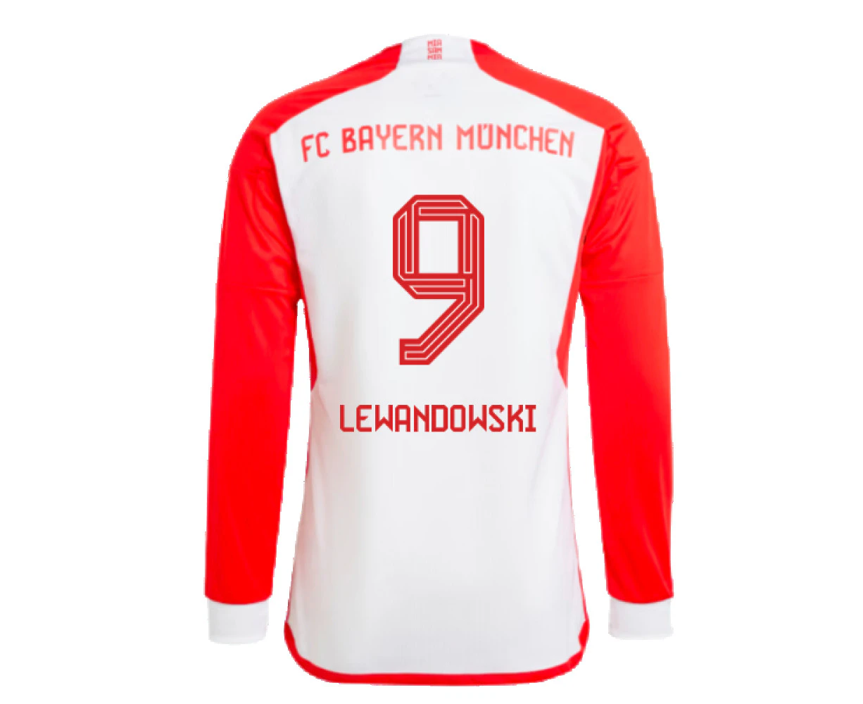 2023-2024 Bayern Munich Long Sleeve Home Shirt (Kids) (Lewandowski 9)