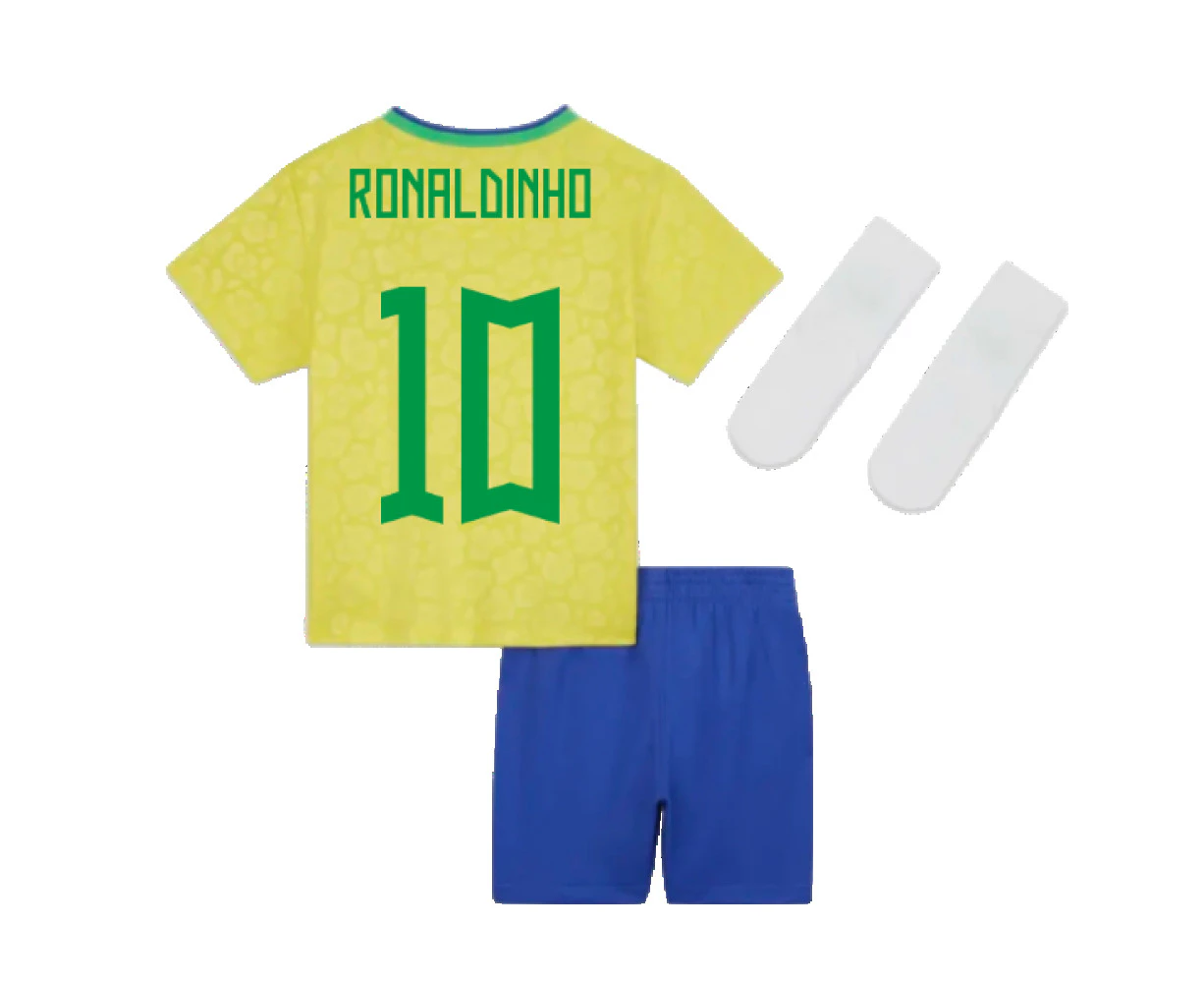 2022-2023 Brazil Home Little Boys Mini Kit (Ronaldinho 10)