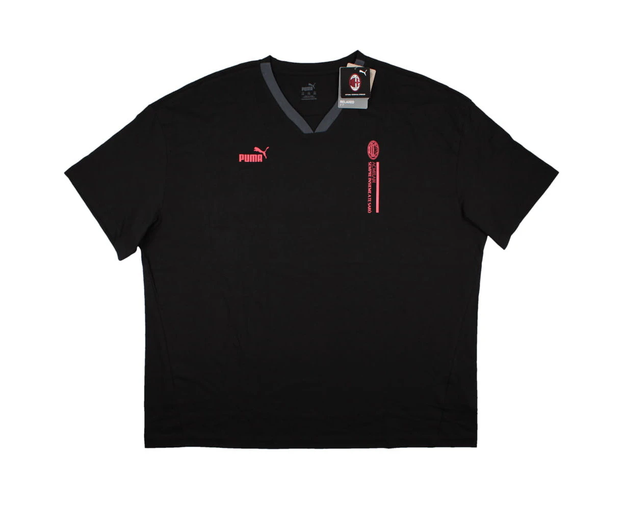 2023-2024 AC Milan FtblCulture Graphic V Neck Tee (Black)