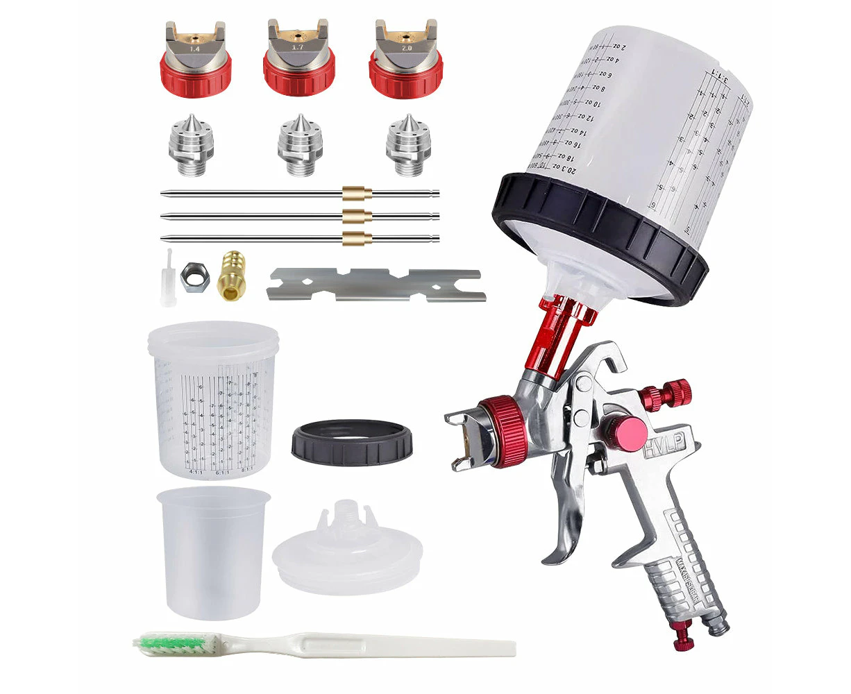 HVLP Air Spray Gun Paint Gun 600CC Gravity Feed Cup Painting Tool With 3 Nozzle 1.4mm 1.7mm 2mm Tips for Wall Fencing Decking Painting