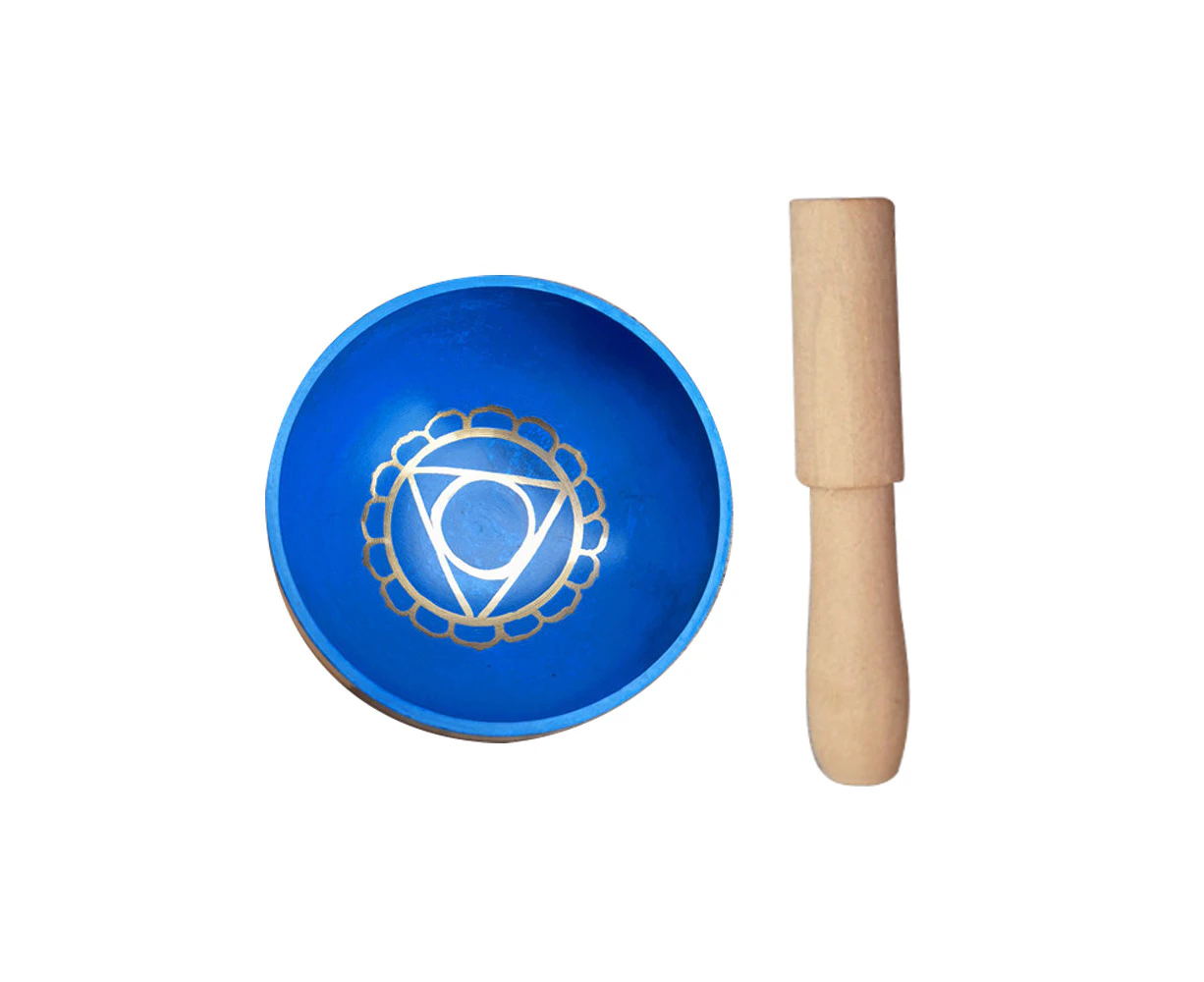 Tibetan Singing Bowl Set Yoga And Meditation Sound Healing With Wooden Striker-Light Blue