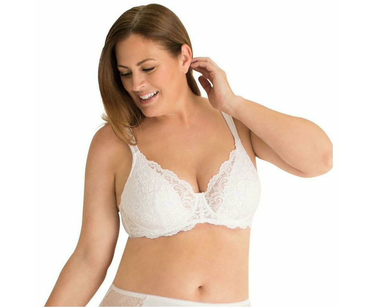 Leading Lady Ava Underwire Scalloped Lace Bra with Wide Straps in Black, Nude, White - White