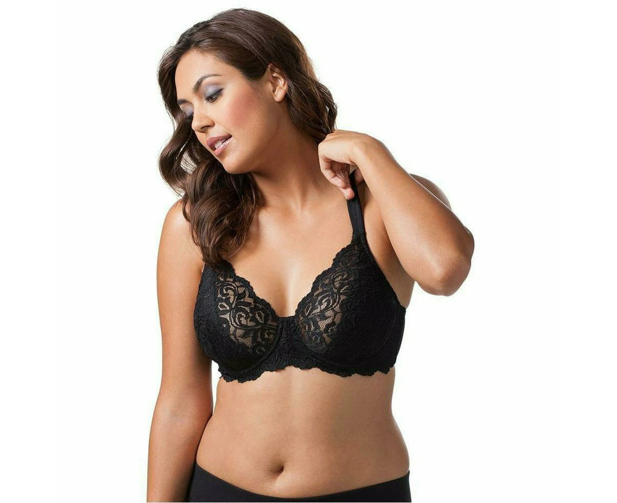 Leading Lady Ava Underwire Scalloped Lace Bra with Wide Straps in Black, Nude, White - Black