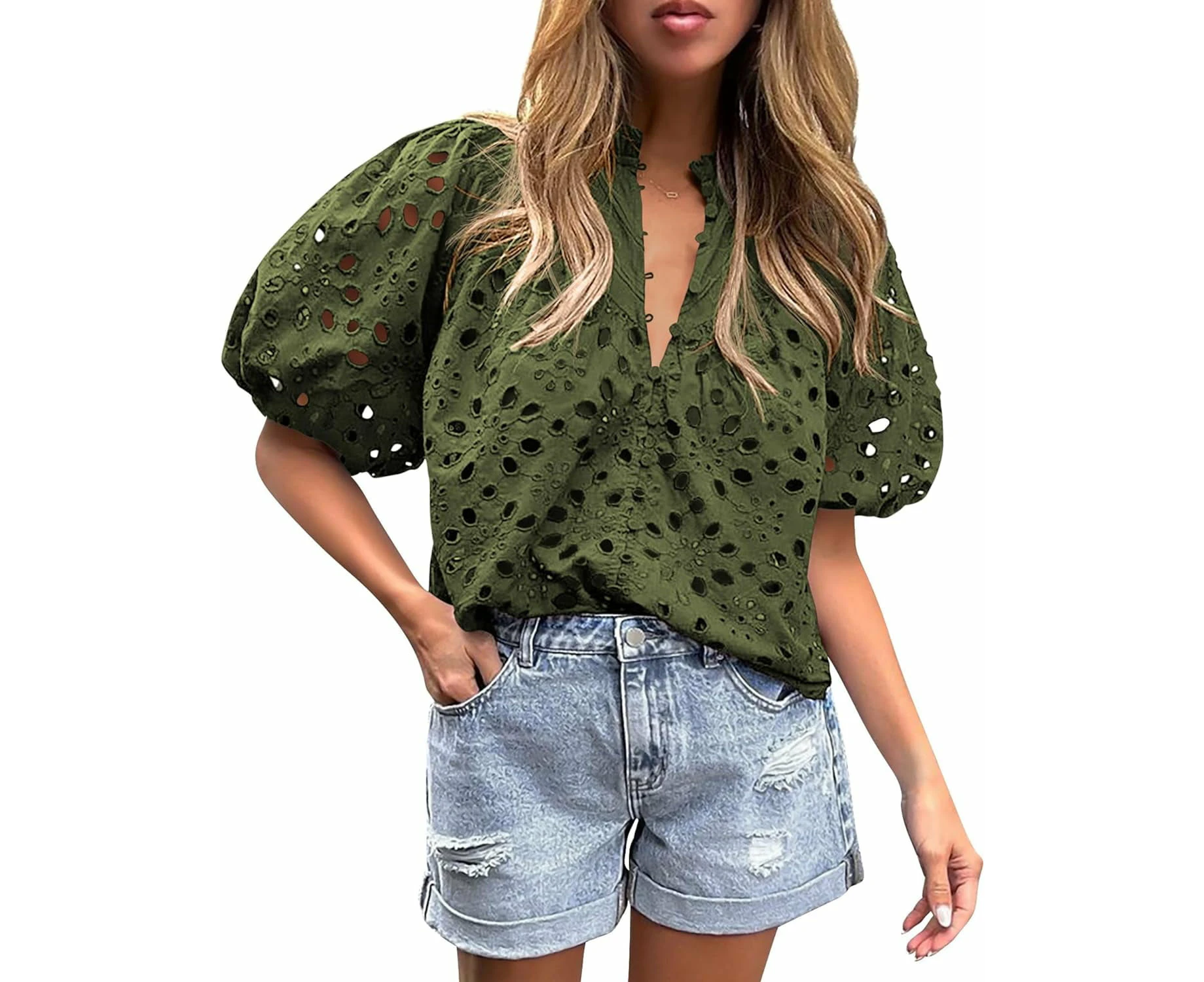 Cutebean Womens Shirts Hollow Out Lace Embroidered Blouse