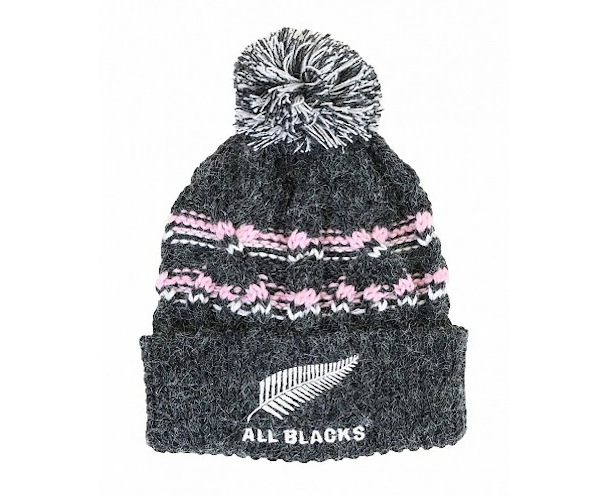 New Zealand All Blacks Pink Childs Stripe Cable Knit Pom Pom Beanie