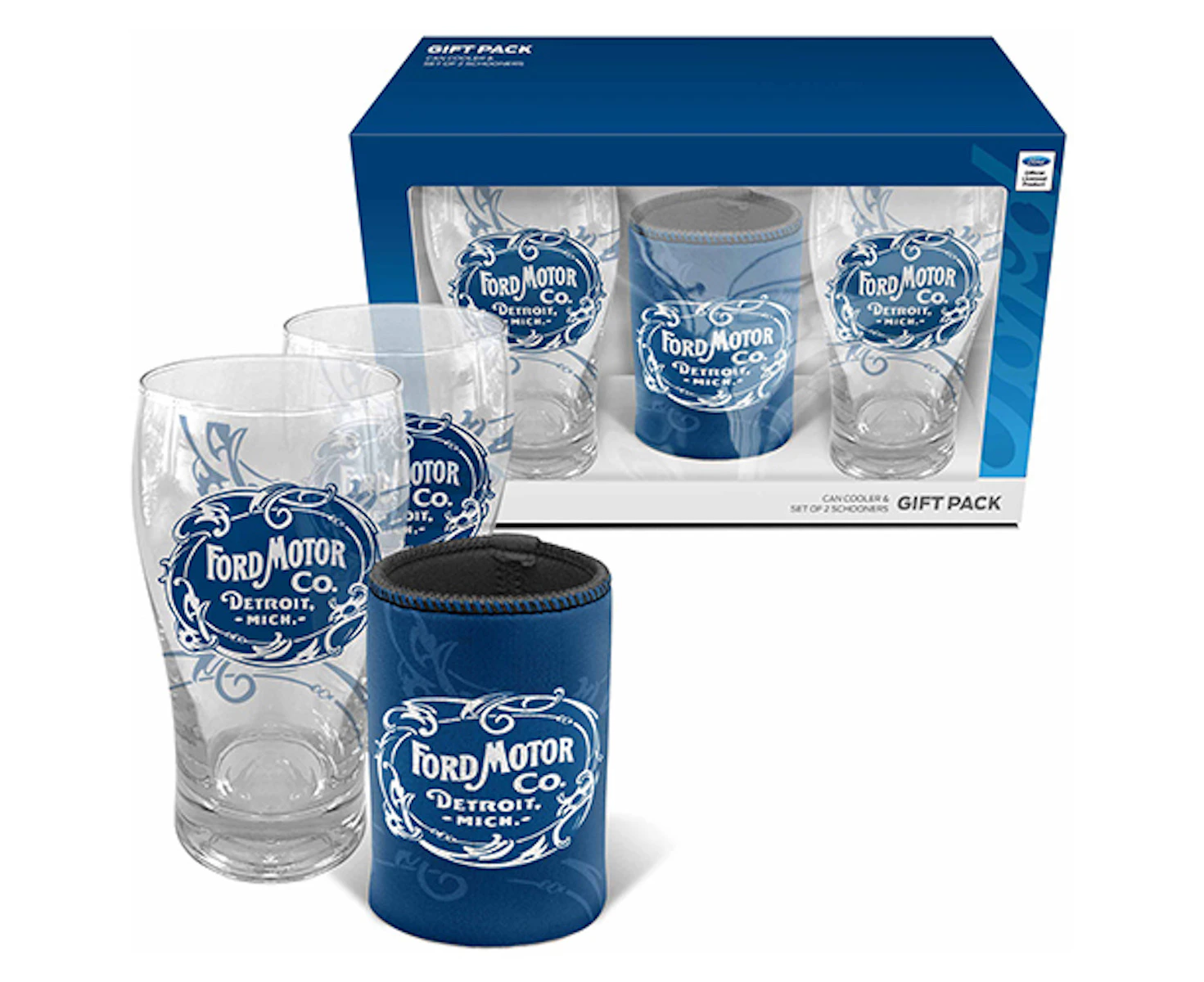 Ford Heritage Design Schooners and Can Cooler Stubby Holder Gift Set