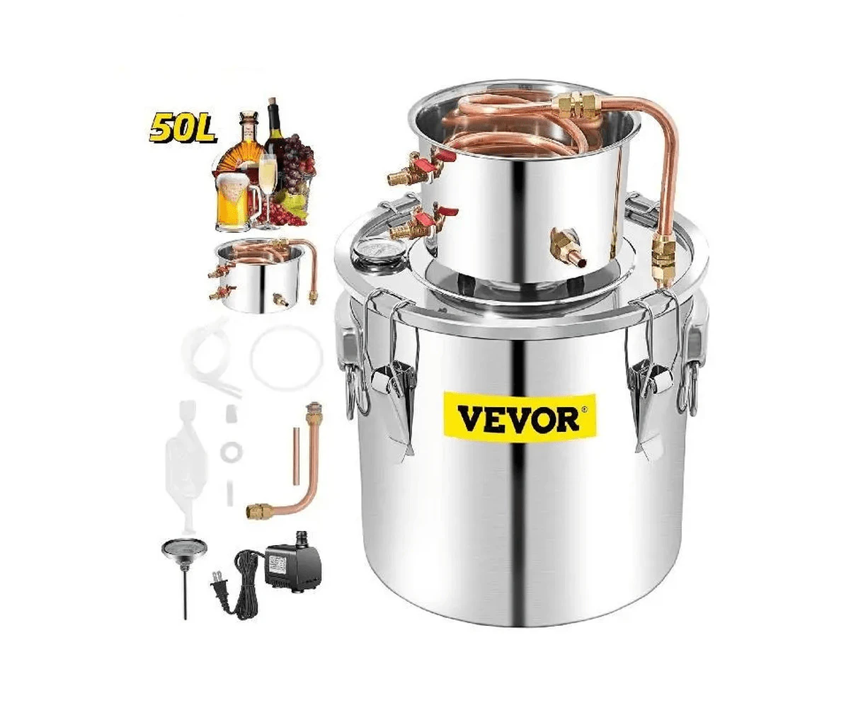 50L Moonshine Still Alcohol Distiller with Water Pump - Stainless Copper DIY Home Brew Kit