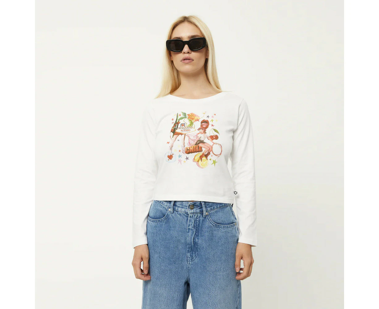 Afends Josie Recycled Long Sleeve Graphic Tee Womens in White