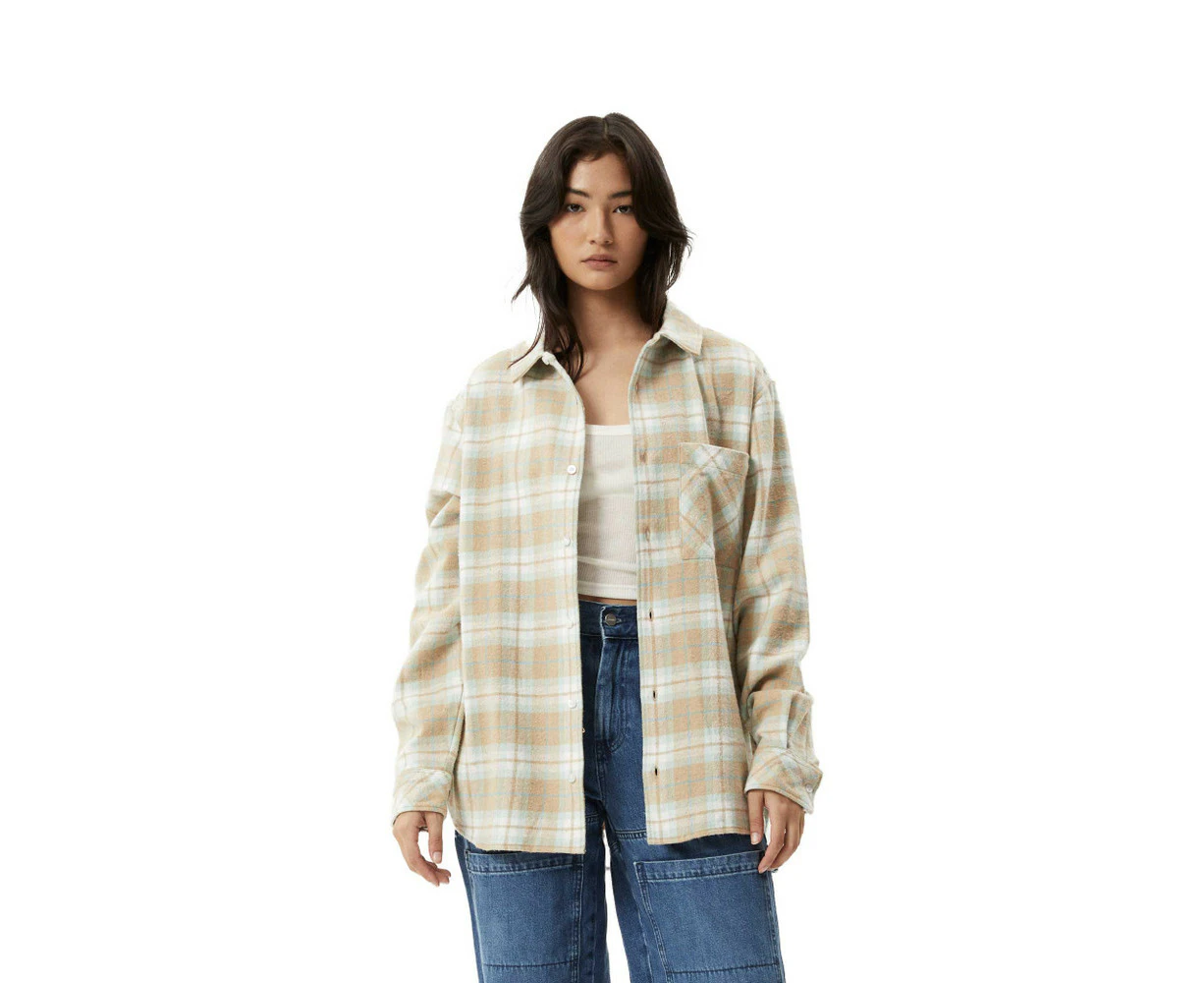 Afends Lighthouse Flannel Shirt Womens in Taupe