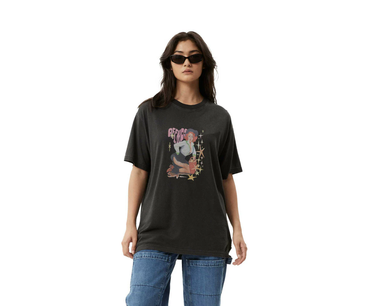 Afends Worlds Above Oversized Tee Womens in Stone Black