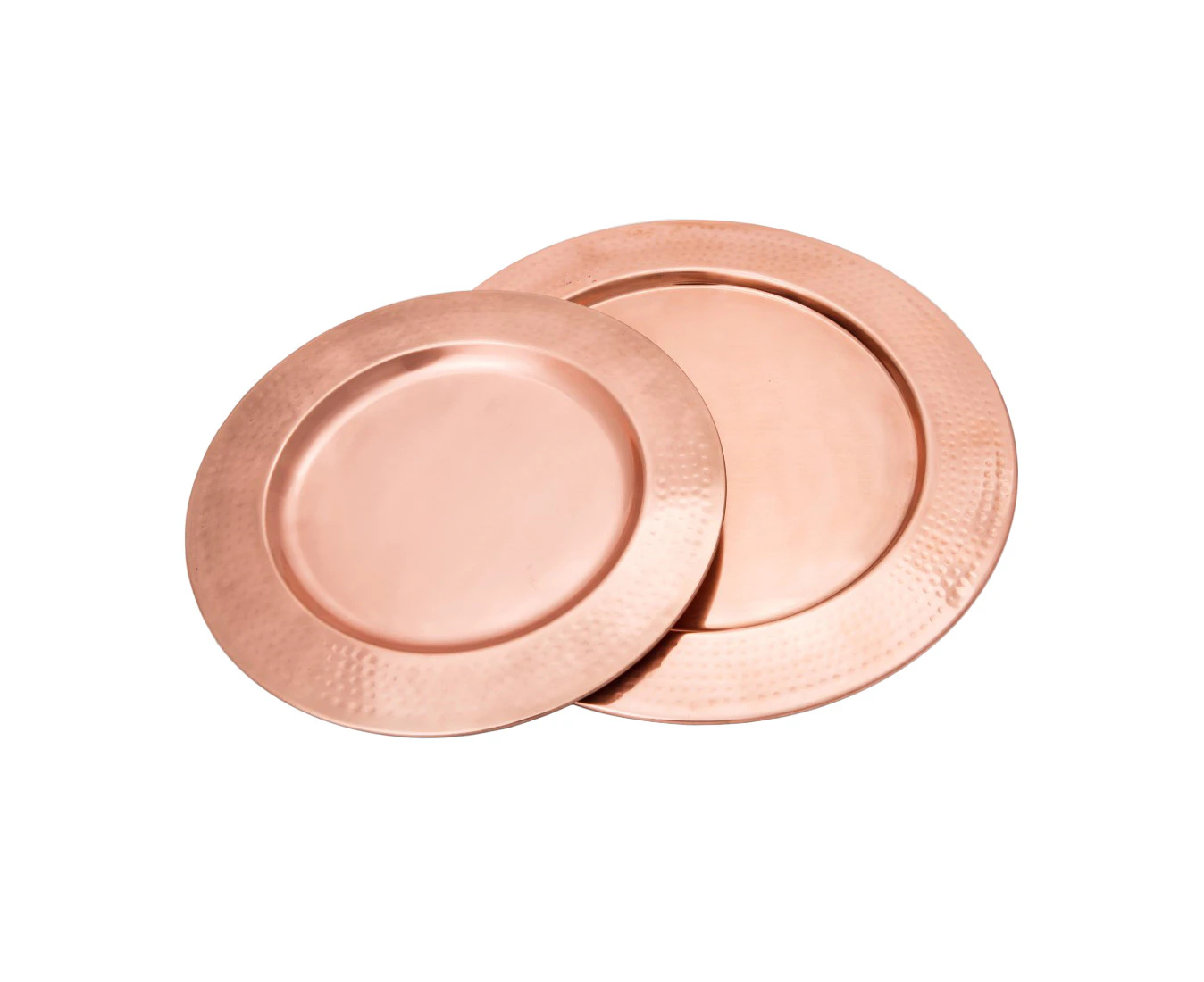 Set of 2 SSH COLLECTION Discus Round 31 and 35cm Wide Serving Trays - Hammered Copper