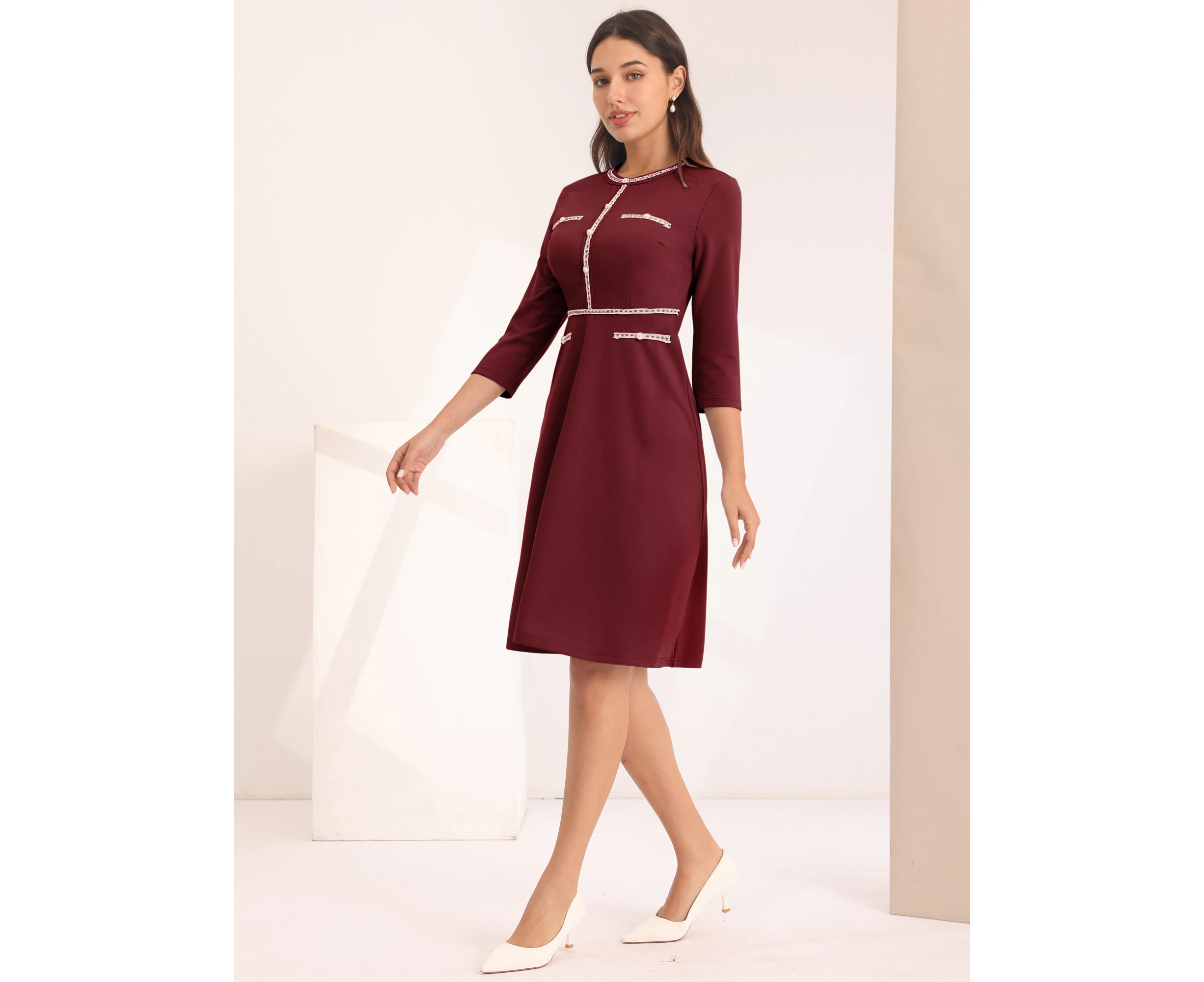 Hobemty 3/4 Sleeve A-Line Elegant Dress