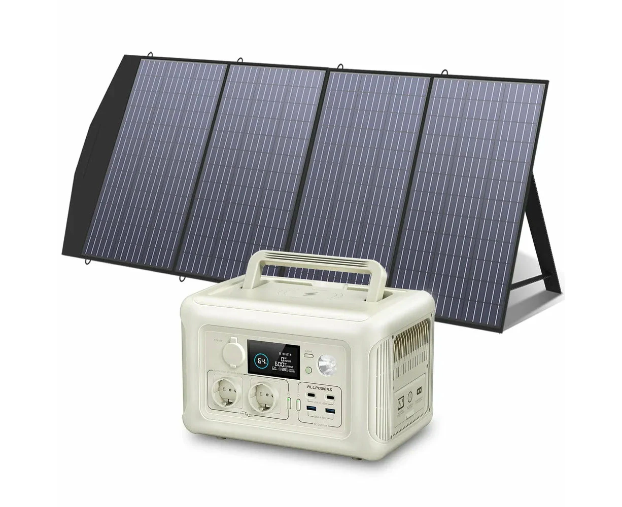 Solar Panel Kit - Portable Solar Charger with 600W LiFePO4 Battery Generator UPS