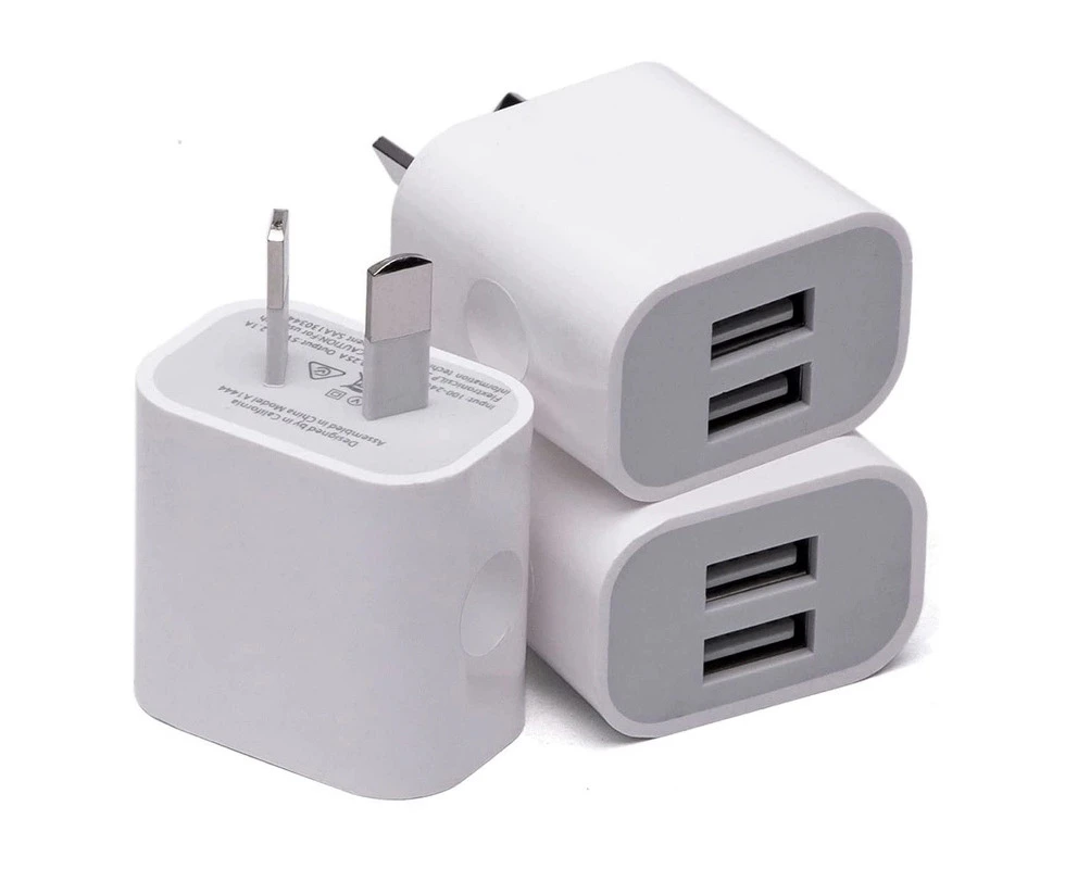 [3 Pack] USB Wall Charger Dual Port AU Plug 3 Pack 5V/2.1A USB Charger Plug Power Adapter