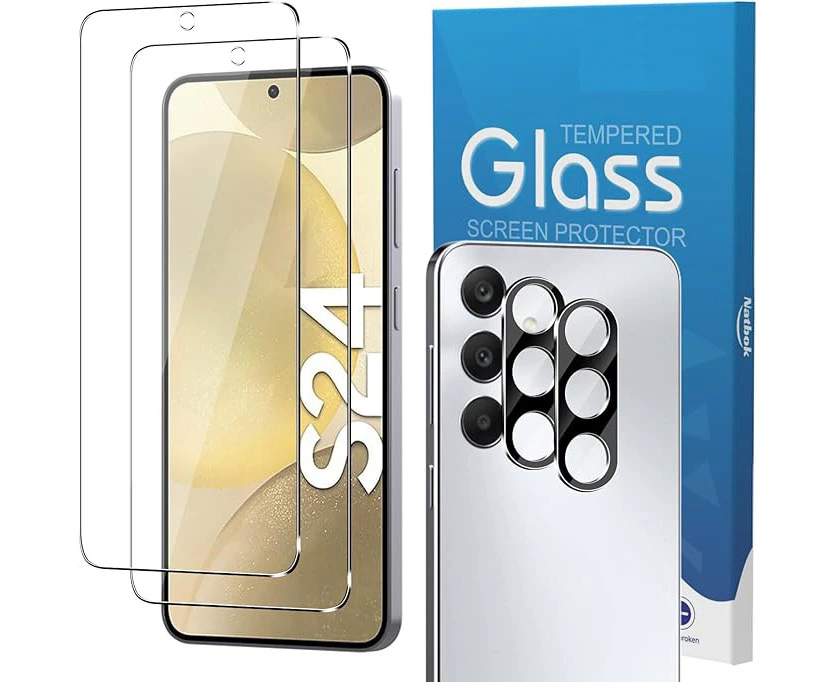 2 Pack Galaxy S24 5G 2 Pack 2.5D Tempered Glass Screen Protector + 2 Pack HD Camera Lens For Samsung Galaxy S24 5G (6.1")