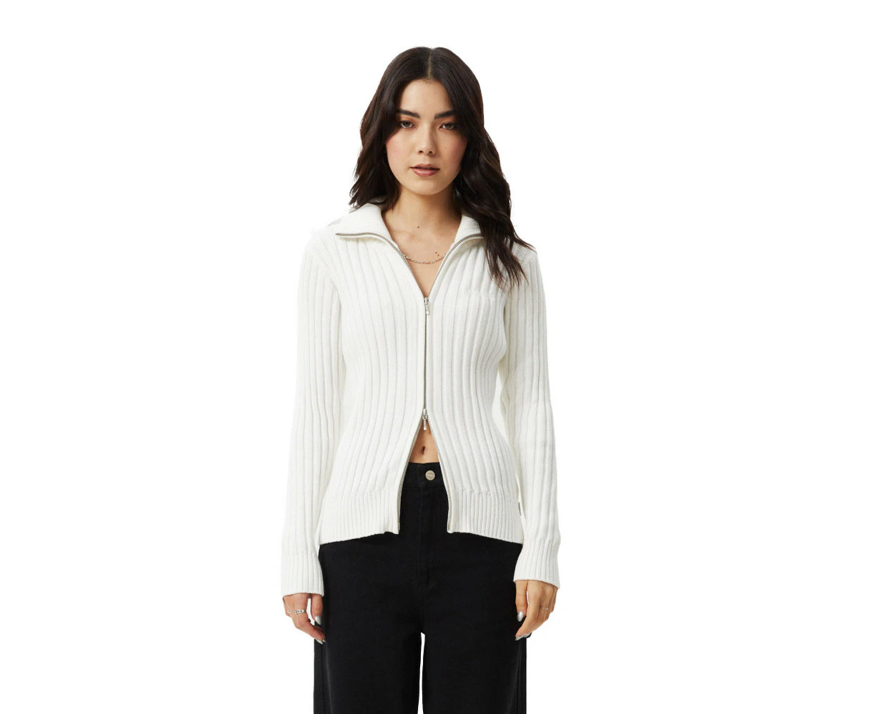 Afends Vision Knit Zip Through Cardigan Womens in White