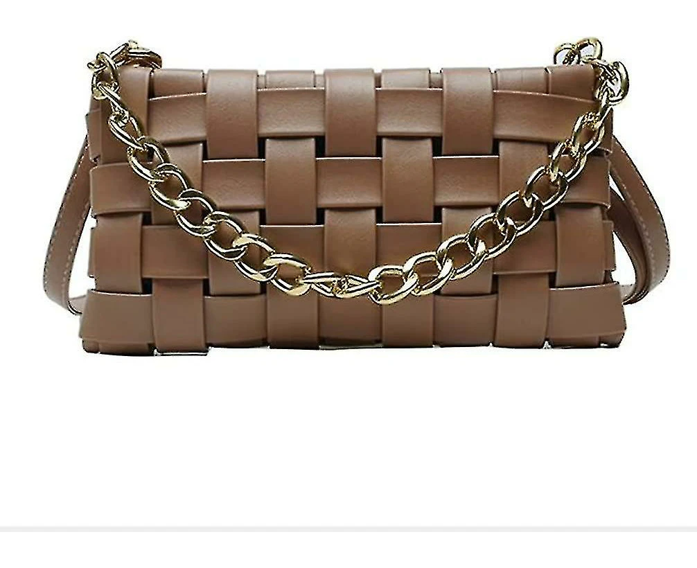 LEMAI Women's Evening Handbags Braided Shoulder Bag Weave Purse With Chainbrown1pcs