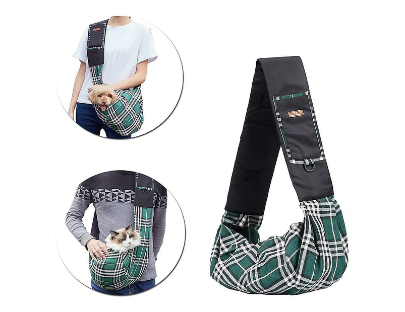 LEMAI Pet Sling Bag Classic Checked Design Dog Cat Bag Shoulder,Green