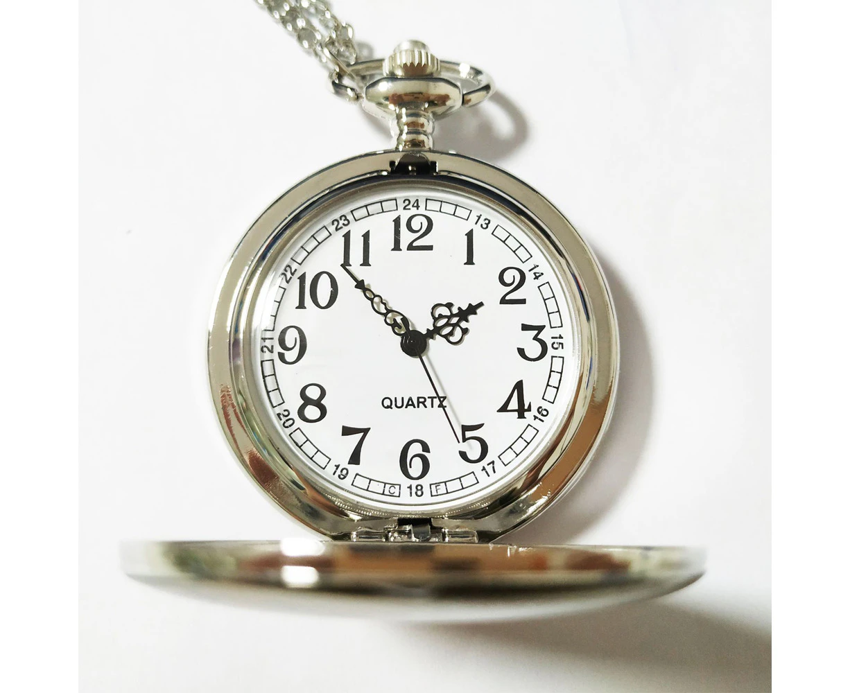 Vintage Dual-Sided Quartz Pocket Watch Classic Boshiya Casual Antique Pocket Watch Retro Steampunk Pendant Watch-silver