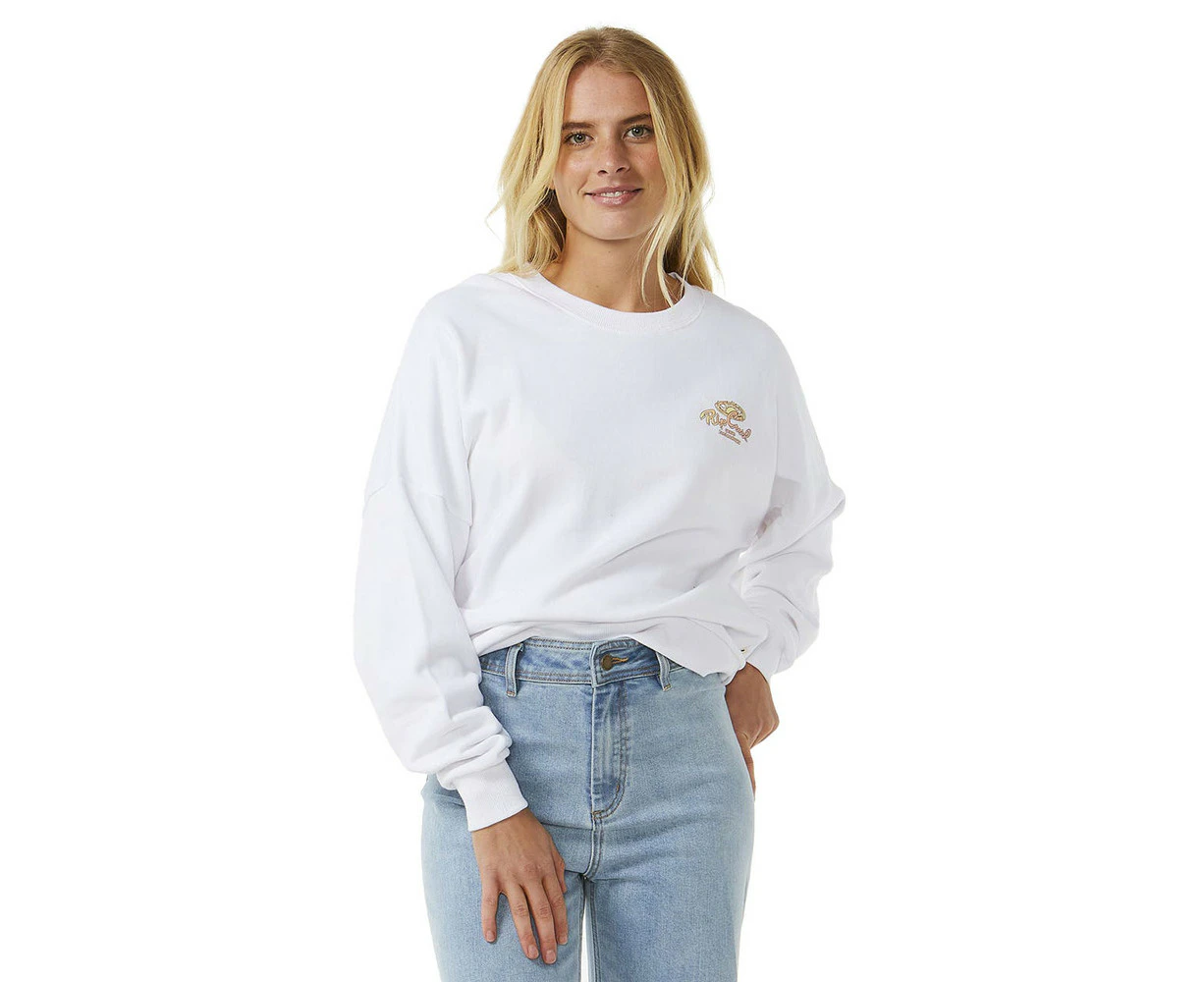 Rip Curl Rolling Curl Drop Shoulder Crew Womens in Optical White