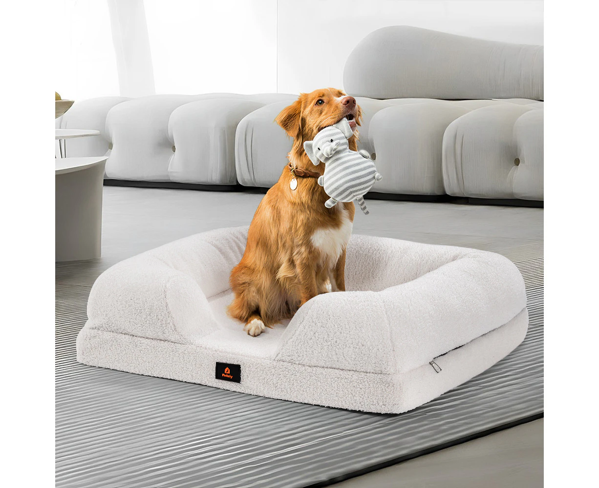 Petzly Memory Foam Dog Bed Pet Sofa Calming Bed Washable Removable White