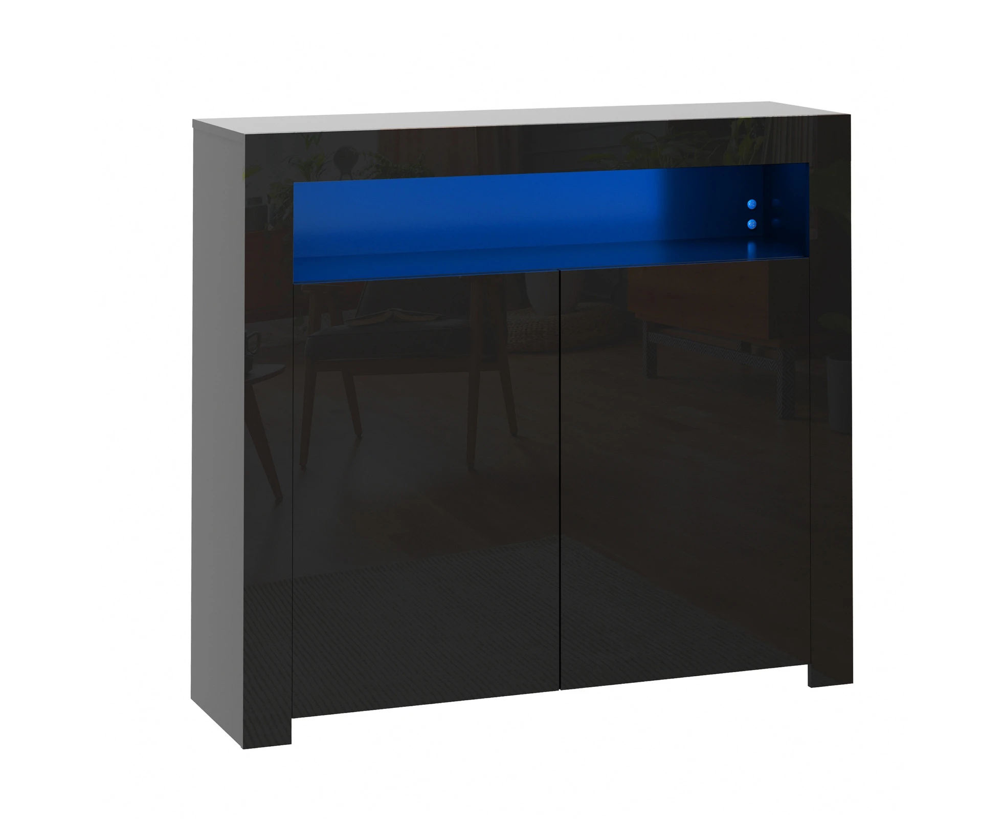 Oikiture Buffet Sideboard Storage Cabinet LED RGB High Gloss 2 Doors Black