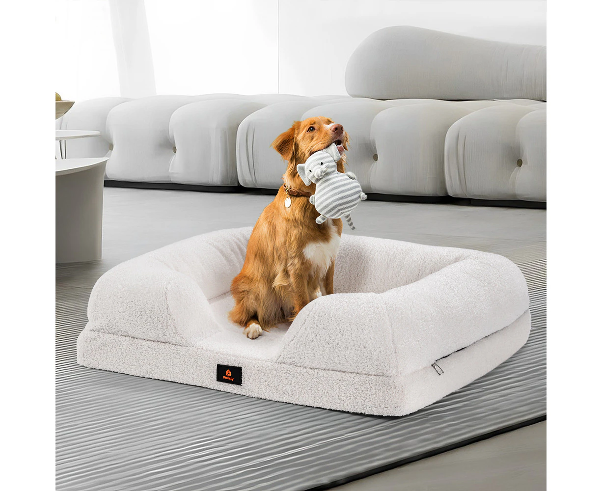 Petzly Memory Foam Dog Bed Pet Sofa Calming Bed Washable Removable White Large