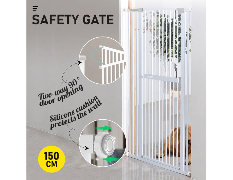 Extra Tall 150cm Baby Pet Security Gate Safety Gate Easy Fit Fence Two Way Opening No Drill Needed-Extention Available