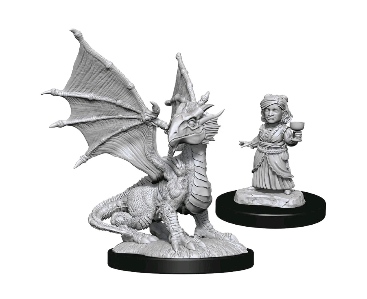 D&D Unpainted Nolzur's Marvelous Miniatures Silver Dragon Wyrmling & Halfling Dragon Friend