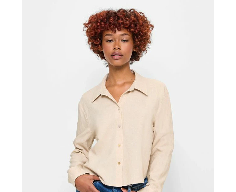 Petites Linen Blend Long Sleeve Shirt - Dannii Minogue