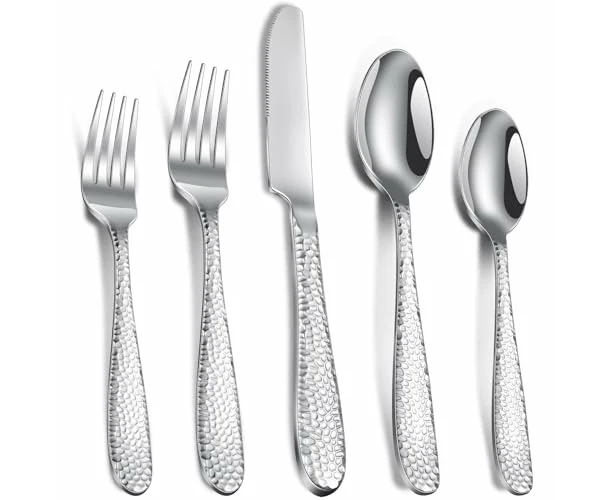 20-Piece Silverware Set Hammered Stainless Steel Flatware Set